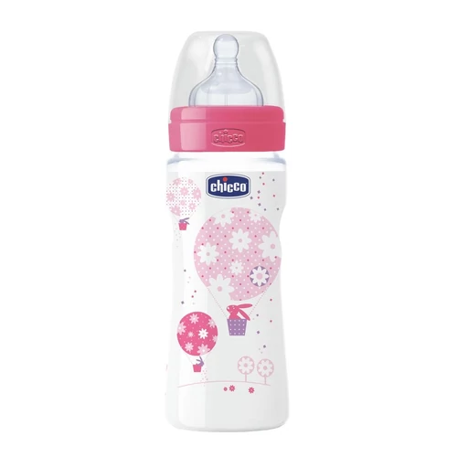 Chicco Well-Being üveg gyors szilikon cumival 4m+ - 330 ml rózsaszín