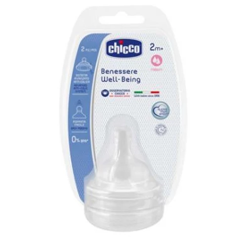 Chicco Well-Being 2-lyukú szilikon etetőcumi - 2db