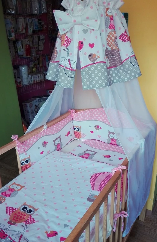 9 Hónap - 4 részes baba ágynemű - rózsaszín bagoly