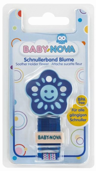Baby-Nova cumitartó szalag szilikon gyűrűvel - kék virág