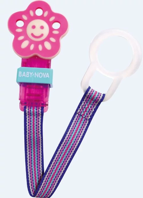 Baby-Nova cumitartó szalag szilikon gyűrűvel - pink virág