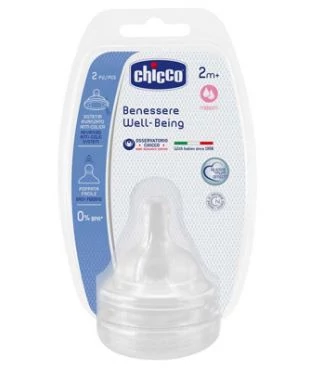 Chicco Well-Being 2-lyukú szilikon etetőcumi - 2db