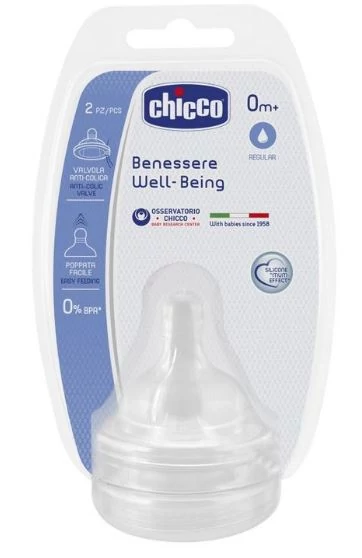 Chicco Well-Being 1-lyukú szilikon etetőcumi - 2 db