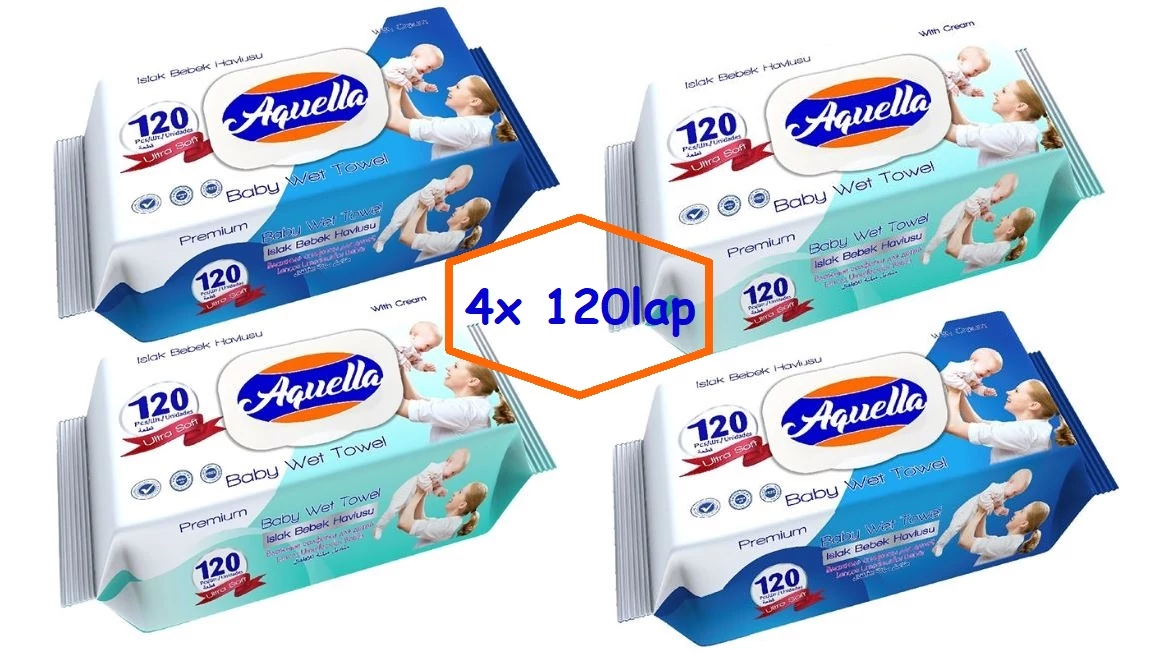 Aquella Baby nedves törlőkendő 4x120 db kupakos (kék vagy zöld)